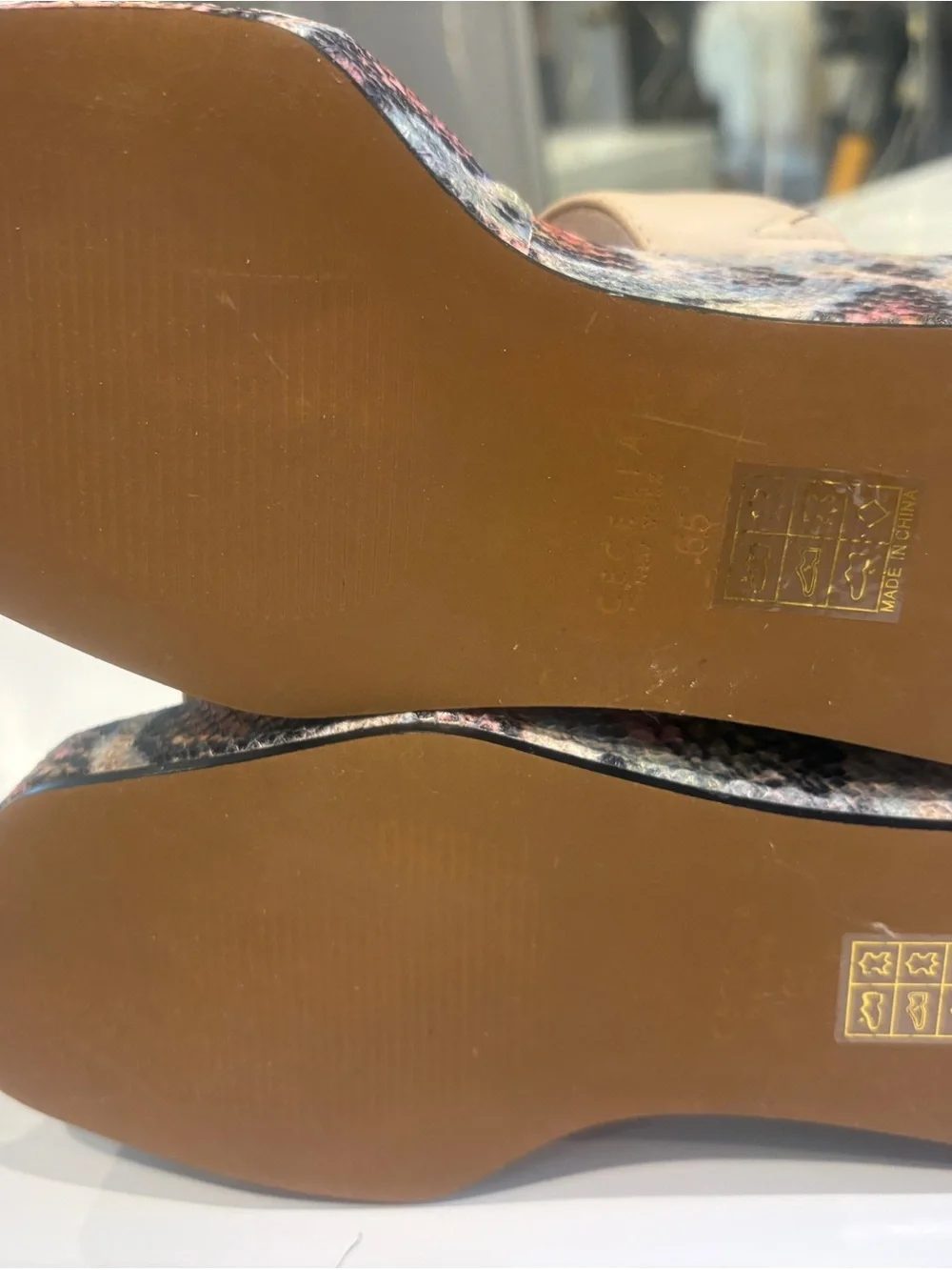 CECELIA NEW YORK Beige Platform Slide Sandals with Multicolor Patterned Wedge